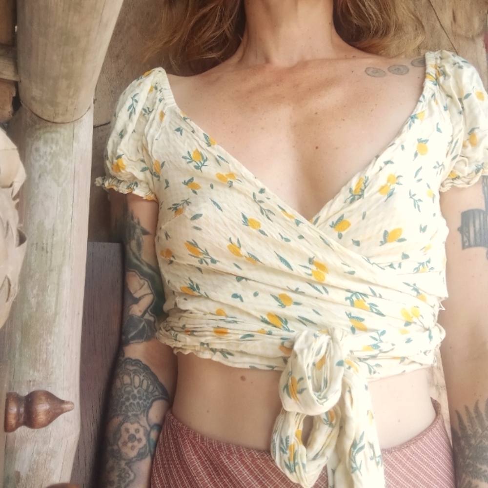 Bond eye Australia lemon wrap shirt crop top